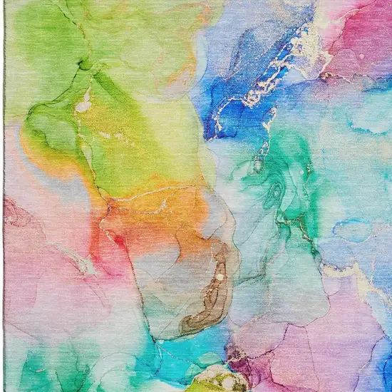 Blue Green And Purple Abstract Washable Area Rug With UV Protection Photo 3