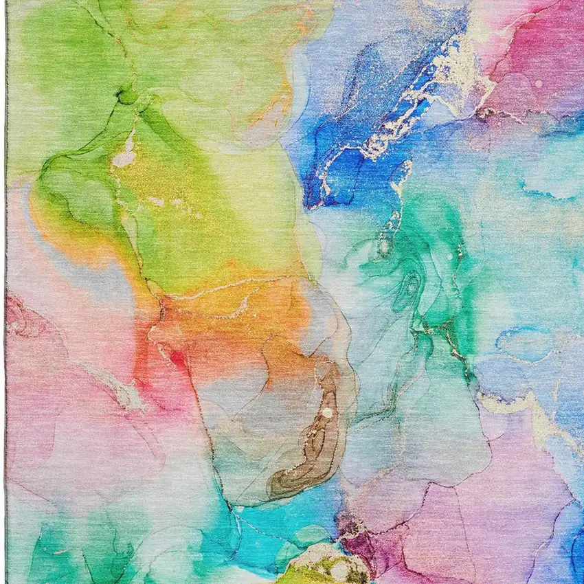 Blue Green And Purple Abstract Washable Area Rug With UV Protection Photo 3