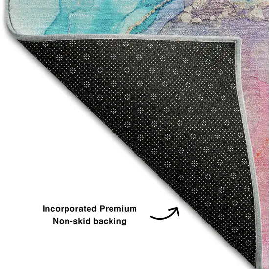 Blue Green And Purple Abstract Washable Area Rug With UV Protection Photo 9