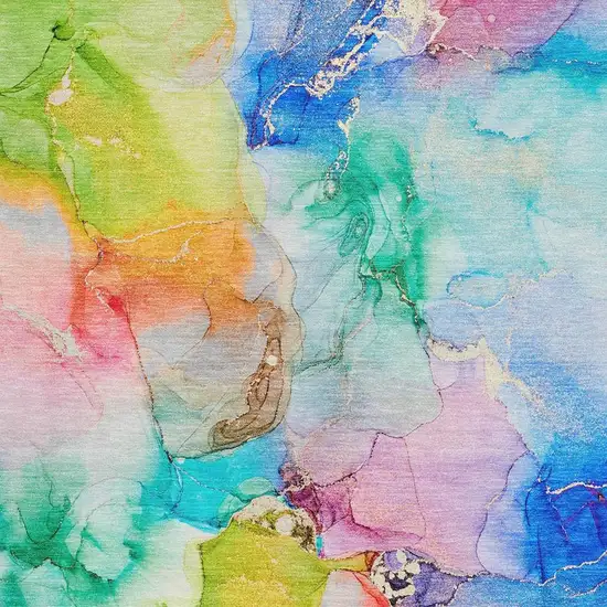 Blue Green And Purple Abstract Washable Area Rug With UV Protection Photo 8