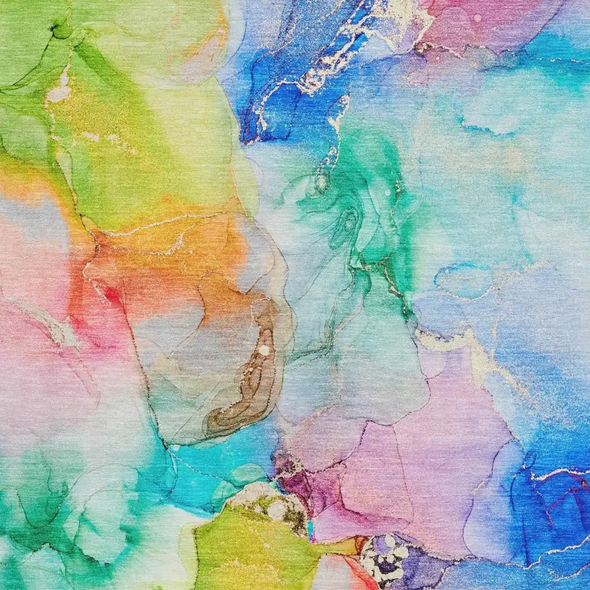 Blue Green And Purple Abstract Washable Area Rug With UV Protection Photo 8