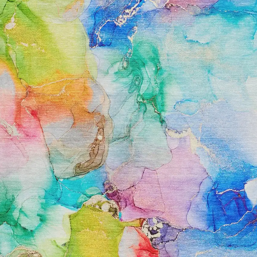 Blue Green And Purple Abstract Washable Area Rug With UV Protection Photo 3