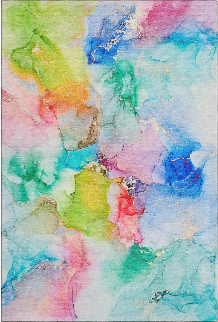 Blue Green And Purple Abstract Washable Area Rug With UV Protection Photo 1