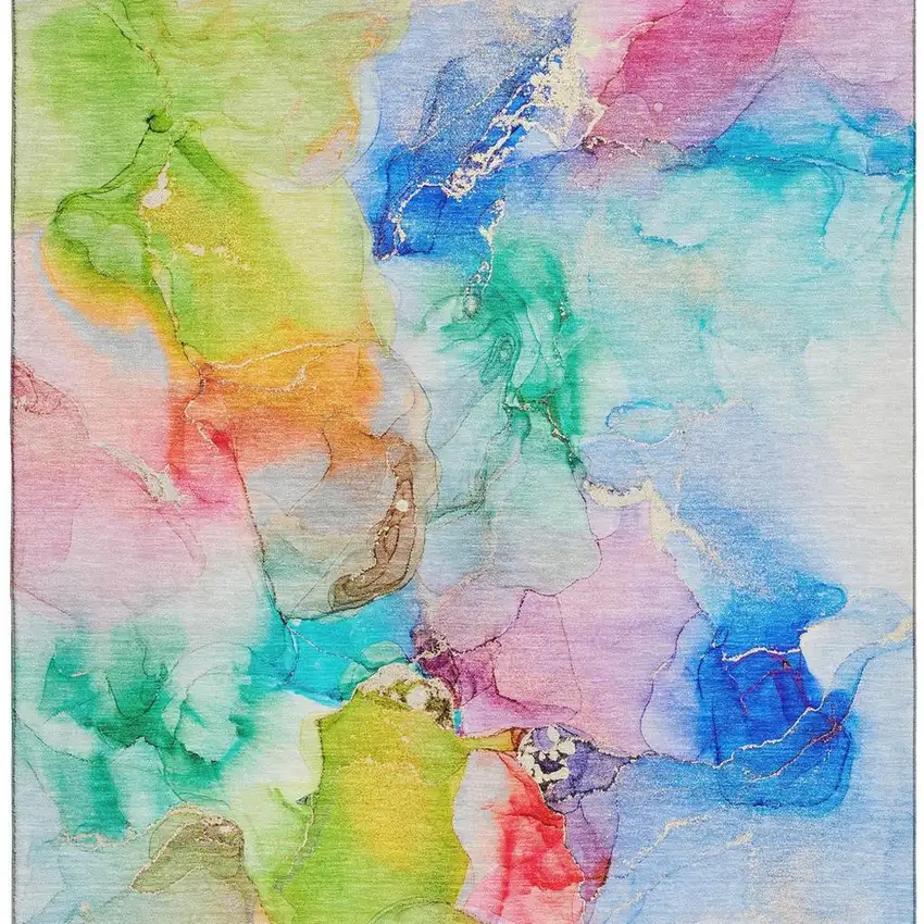 Blue Green And Purple Abstract Washable Area Rug With UV Protection Photo 4