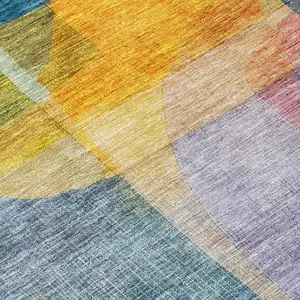 Photo of Blue Green And Purple Abstract Washable Indoor Outdoor Area Rug