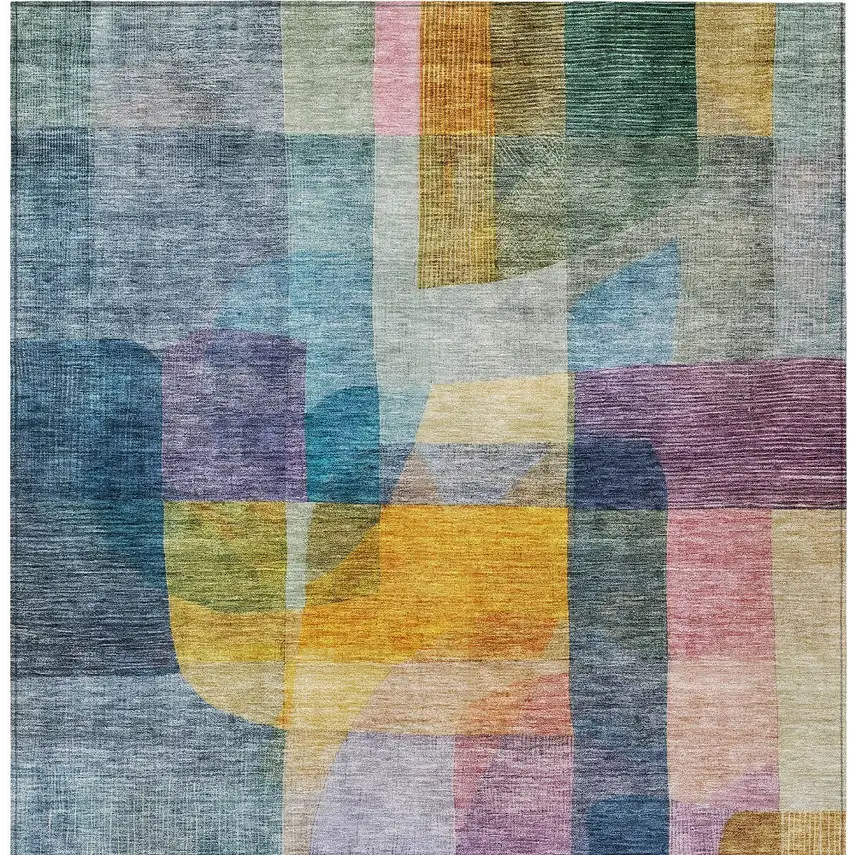 Blue Green And Purple Abstract Washable Indoor Outdoor Area Rug Photo 7