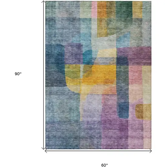 Blue Green And Purple Abstract Washable Indoor Outdoor Area Rug Photo 8