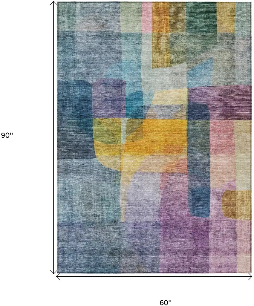 Blue Green And Purple Abstract Washable Indoor Outdoor Area Rug Photo 8