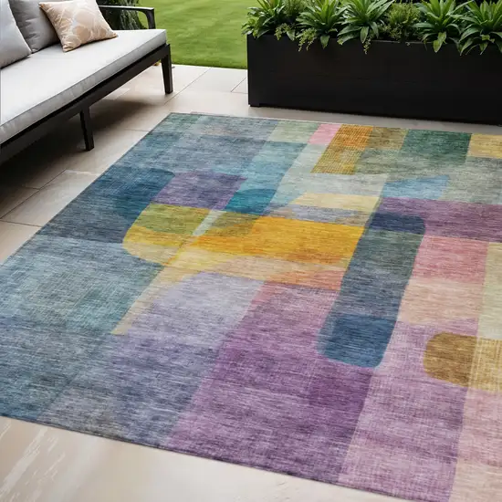 Blue Green And Purple Abstract Washable Indoor Outdoor Area Rug Photo 1