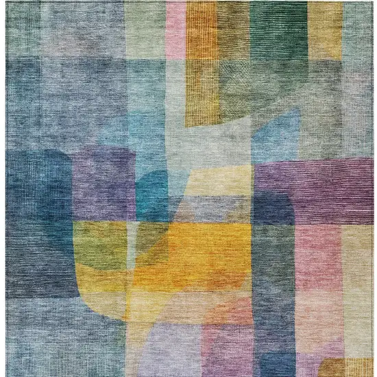 Blue Green And Purple Abstract Washable Indoor Outdoor Area Rug Photo 6