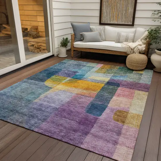 Blue Green And Purple Abstract Washable Indoor Outdoor Area Rug Photo 8