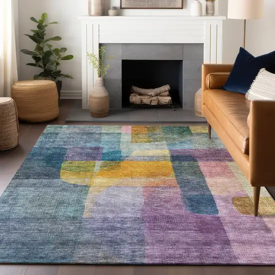 Blue Green And Purple Abstract Washable Indoor Outdoor Area Rug Photo 9