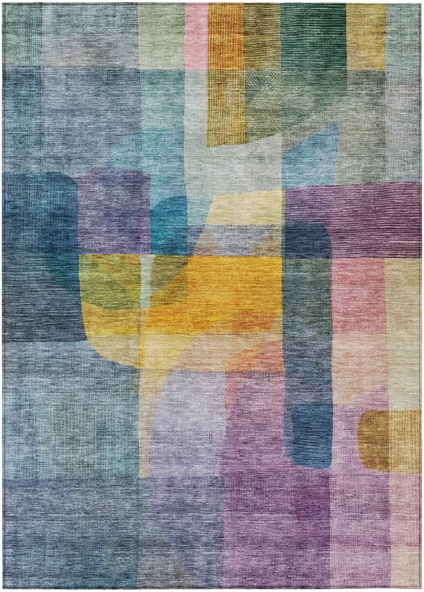 Blue Green And Purple Abstract Washable Indoor Outdoor Area Rug Photo 2
