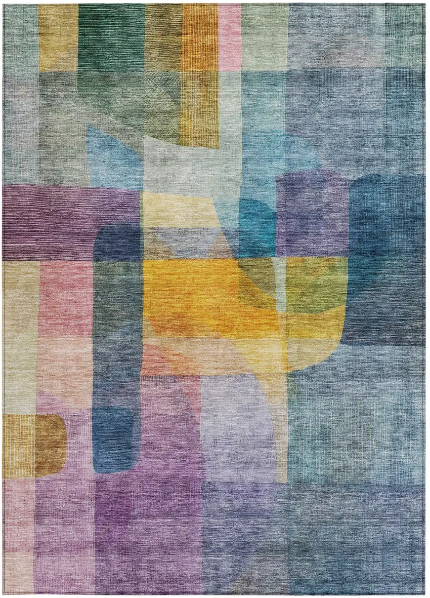 Blue Green And Purple Abstract Washable Indoor Outdoor Area Rug Photo 7