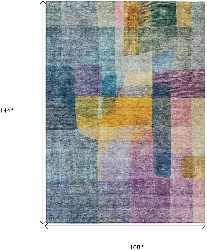Blue Green And Purple Abstract Washable Indoor Outdoor Area Rug Photo 8