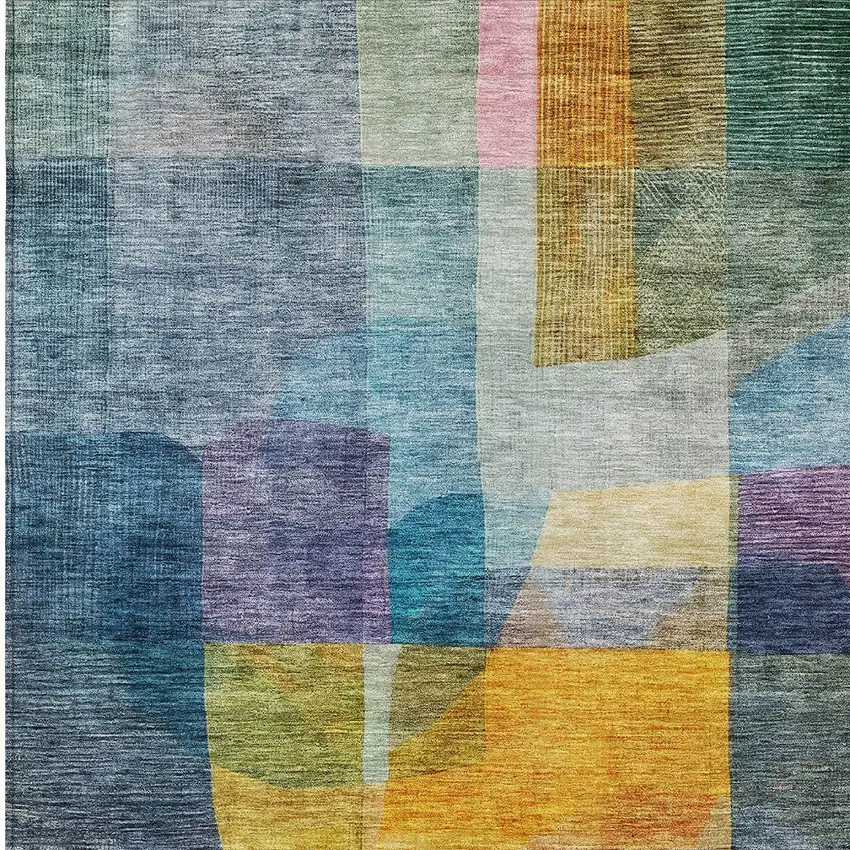 Blue Green And Purple Abstract Washable Indoor Outdoor Area Rug Photo 5