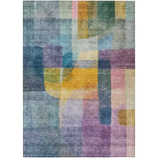 Blue Green And Purple Abstract Washable Indoor Outdoor Area Rug Photo 2