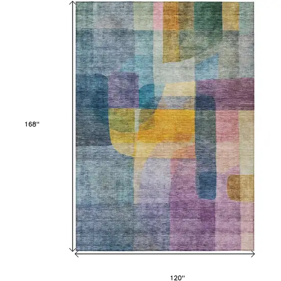 Blue Green And Purple Abstract Washable Indoor Outdoor Area Rug Photo 8