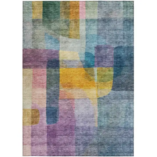 Blue Green And Purple Abstract Washable Indoor Outdoor Area Rug Photo 7