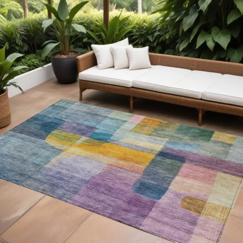 Blue Green And Purple Abstract Washable Indoor Outdoor Area Rug Photo 1