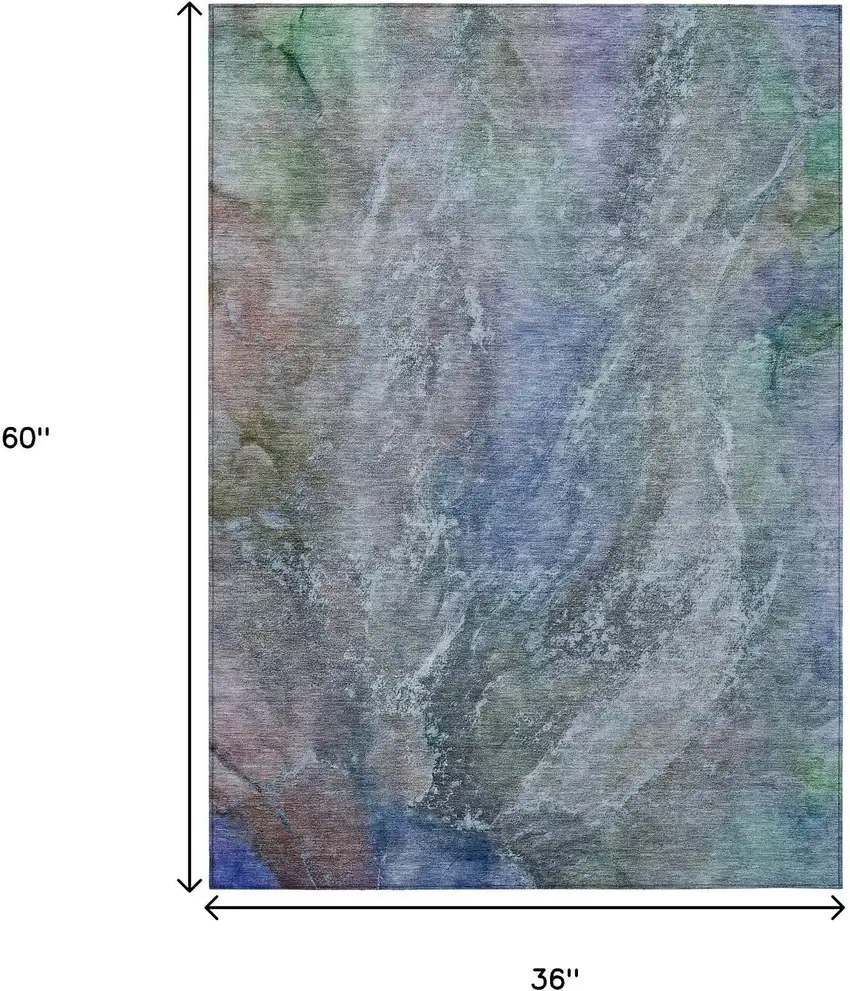 Blue Green And Purple Abstract Washable Indoor Outdoor Area Rug Photo 3