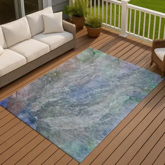 Blue Green And Purple Abstract Washable Indoor Outdoor Area Rug Photo 6