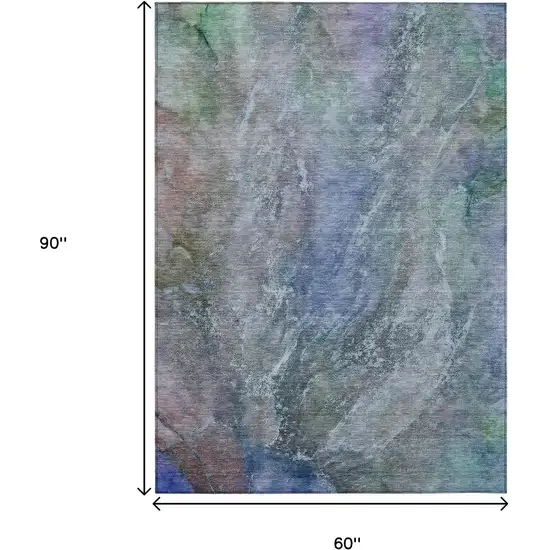 Blue Green And Purple Abstract Washable Indoor Outdoor Area Rug Photo 2