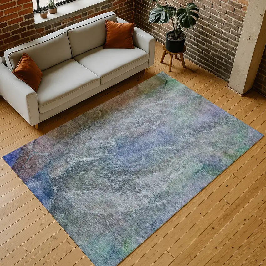 Blue Green And Purple Abstract Washable Indoor Outdoor Area Rug Photo 8