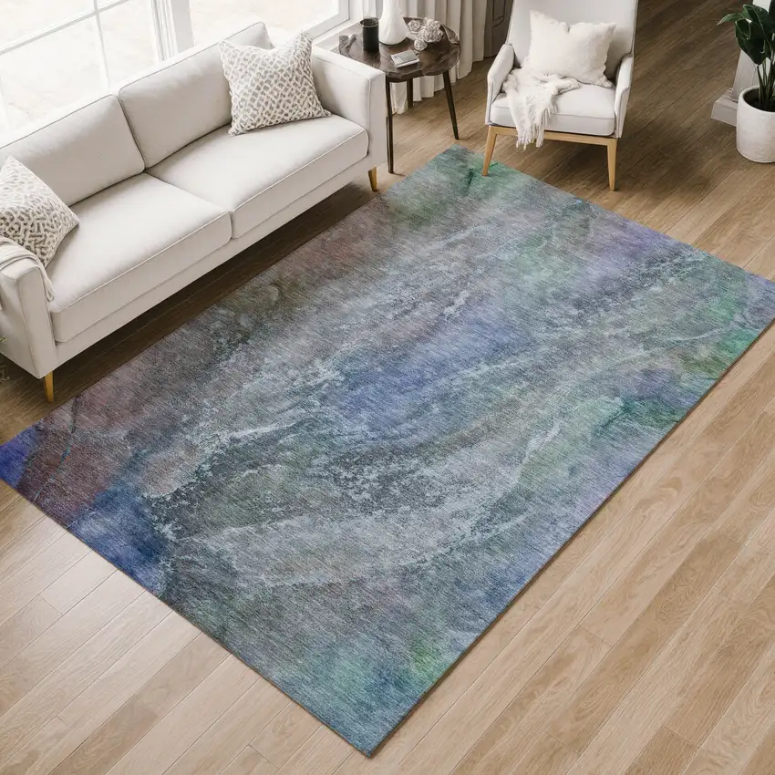 Blue Green And Purple Abstract Washable Indoor Outdoor Area Rug Photo 7