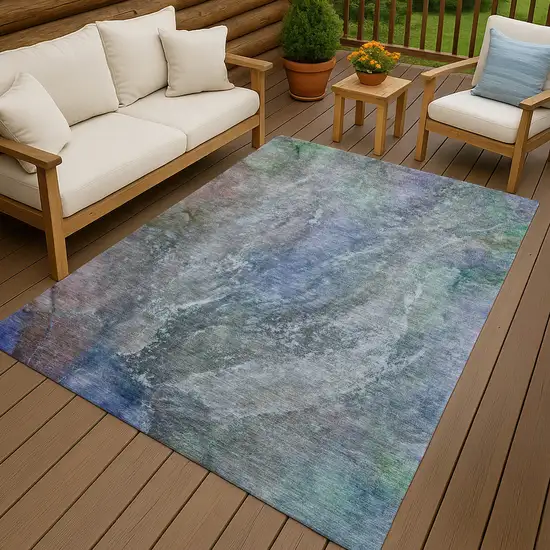 Blue Green And Purple Abstract Washable Indoor Outdoor Area Rug Photo 9
