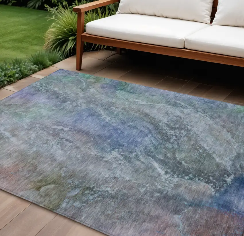 Blue Green And Purple Abstract Washable Indoor Outdoor Area Rug Photo 1