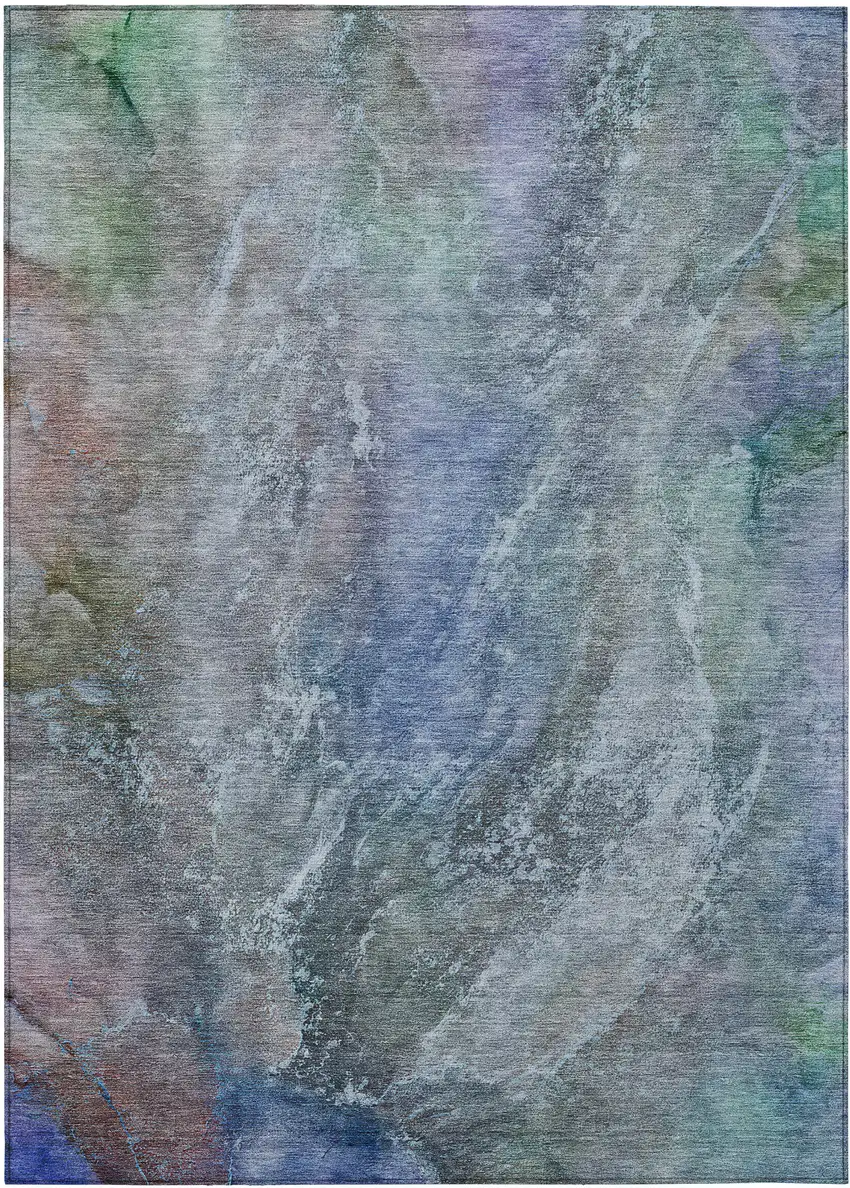 Blue Green And Purple Abstract Washable Indoor Outdoor Area Rug Photo 2