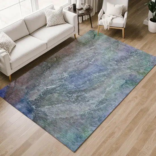 Blue Green And Purple Abstract Washable Indoor Outdoor Area Rug Photo 8