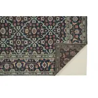 Photo of Blue Green And Red Wool Floral Hand Knotted Distressed Stain Resistant Area Rug With Fringe