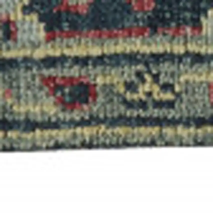 Blue Green And Red Wool Floral Hand Knotted Distressed Stain Resistant Area Rug With Fringe Photo 8