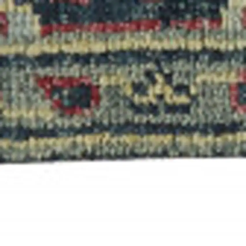 Blue Green And Red Wool Floral Hand Knotted Distressed Stain Resistant Area Rug With Fringe Photo 8