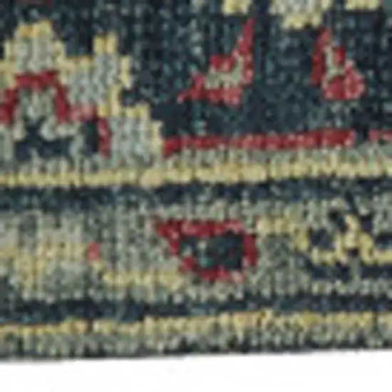 Blue Green And Red Wool Floral Hand Knotted Distressed Stain Resistant Area Rug With Fringe Photo 8