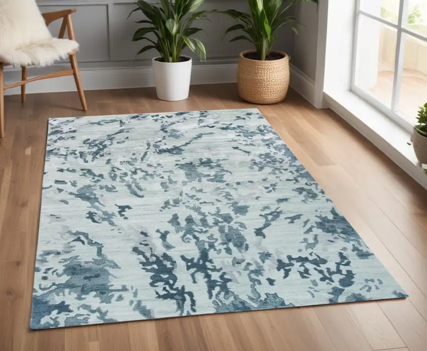 Blue and Green Abstract Hand Tufted Area Rug Photo 1