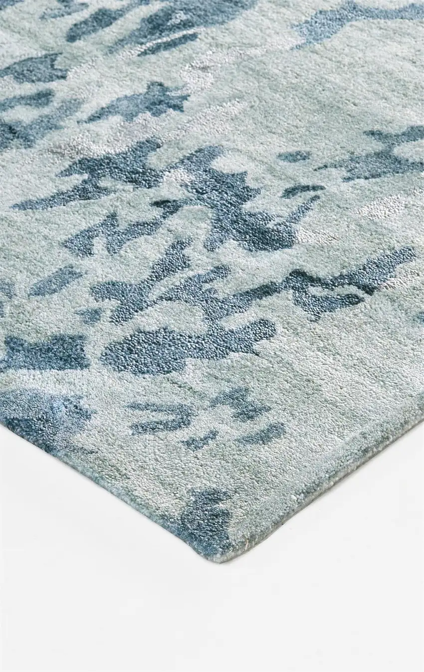 Blue Green And Silver Abstract Tufted Handmade Area Rug Photo 6