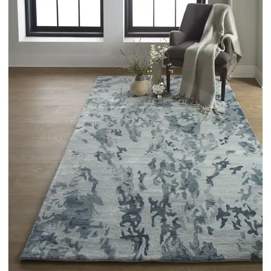 Blue Green And Silver Abstract Tufted Handmade Area Rug Photo 4