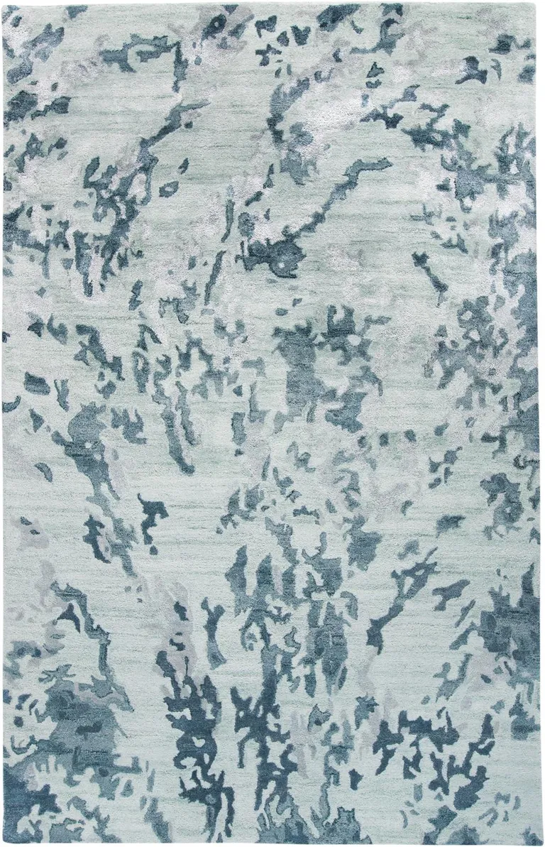 Blue Green And Silver Abstract Tufted Handmade Area Rug Photo 2