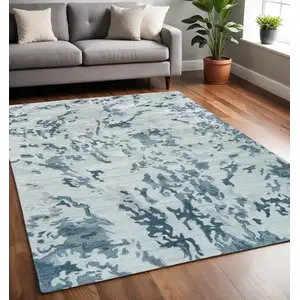 Photo of Blue Green And Silver Abstract Tufted Handmade Area Rug
