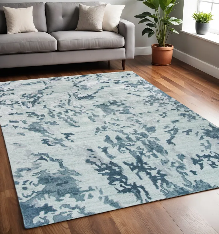 Blue Green And Silver Abstract Tufted Handmade Area Rug Photo 1