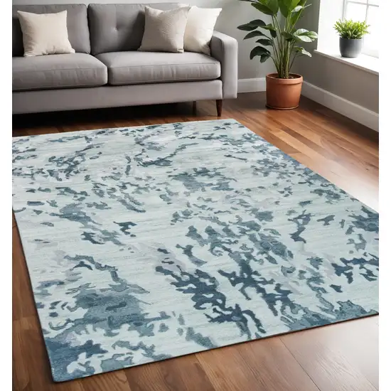 Blue Green And Silver Abstract Tufted Handmade Area Rug Photo 1