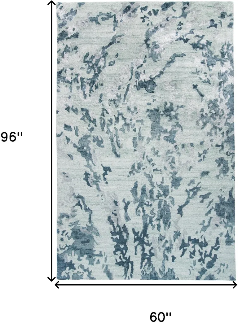 Blue Green And Silver Abstract Tufted Handmade Area Rug Photo 3