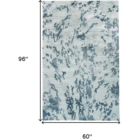 Blue Green And Silver Abstract Tufted Handmade Area Rug Photo 3