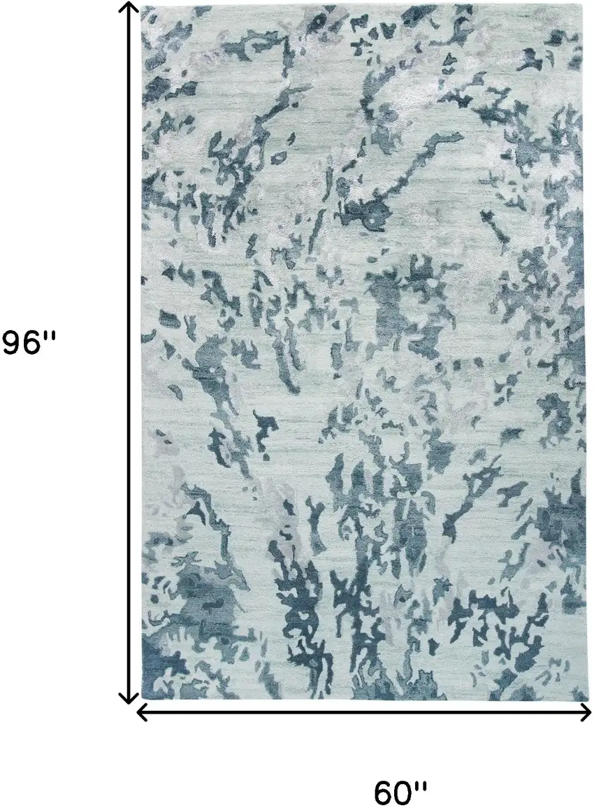 Blue Green And Silver Abstract Tufted Handmade Area Rug Photo 3