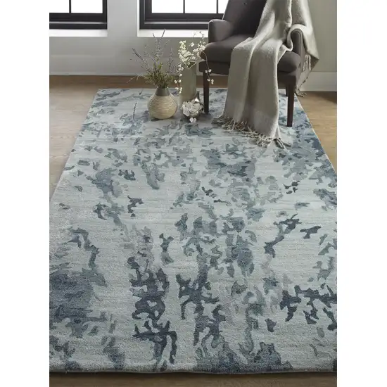 Blue Green And Silver Abstract Tufted Handmade Area Rug Photo 5