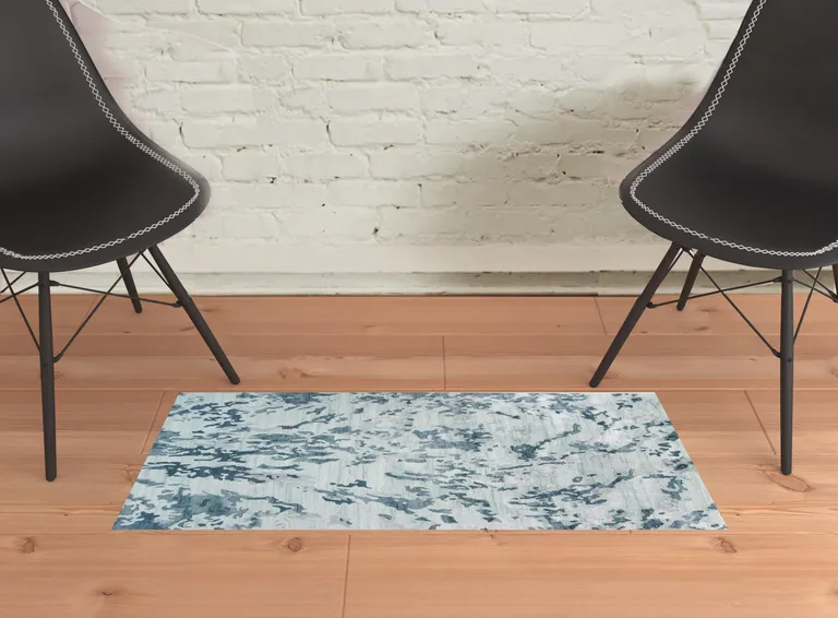 Blue Green And Silver Abstract Tufted Handmade Area Rug Photo 3