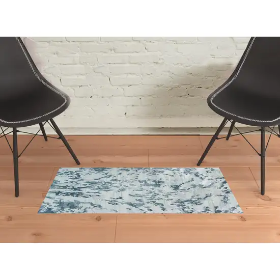 Blue Green And Silver Abstract Tufted Handmade Area Rug Photo 3
